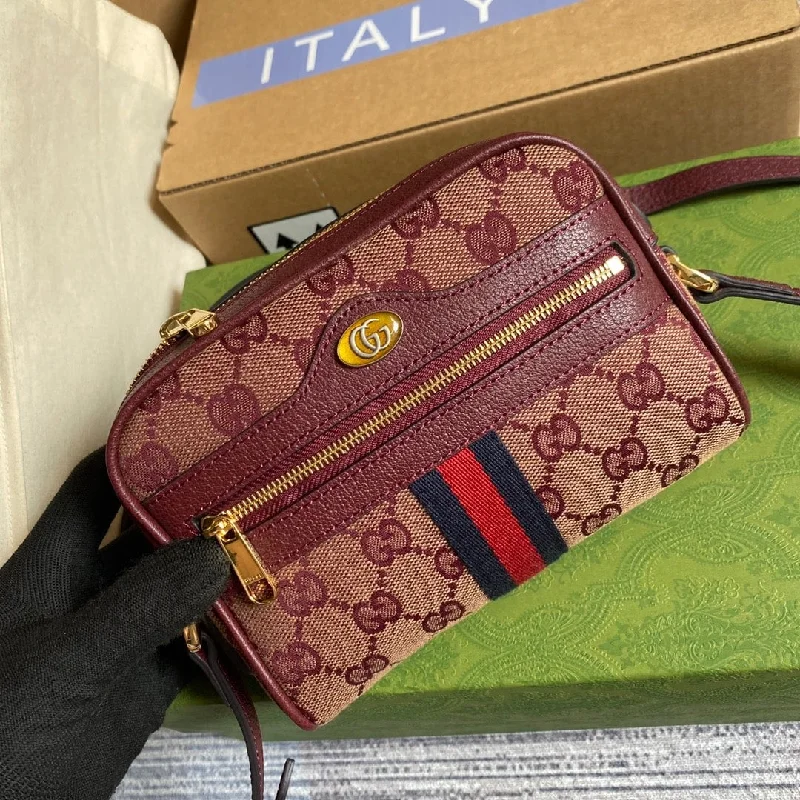 Gucci Ophidia Mini GG Bag Beige And Burgundy GG Supreme Canvas For Women 7in/17.5cm GG 517350-9Y9MS-9864