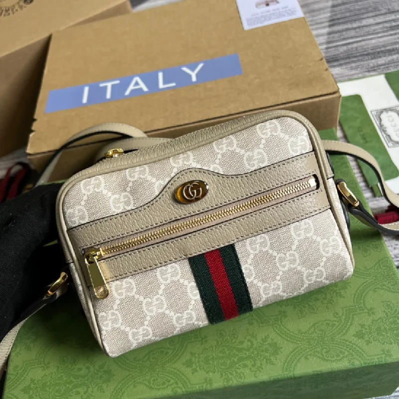 Gucci Ophidia Mini GG Bag Beige And Ebony GG Supreme Canvas. With Beige For Women 7in/17.5cm GG