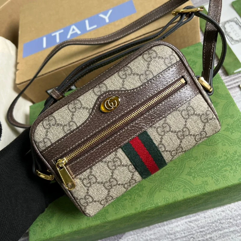 Gucci Ophidia Mini GG Bag Beige/Ebony GG Supreme Canvas With Brown For Women 7in/17.5cm GG 517350 96IWS 8745