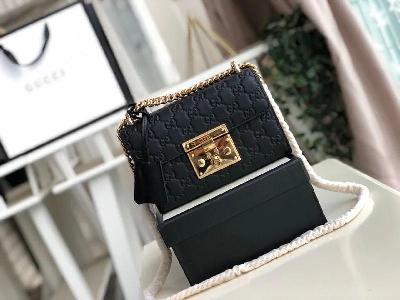 Gucci Padlock Small Gucci Signature Shoulder Bag Black Gucci Signature For Women 7.9in/20cm GG 409487 CWC1G 1000