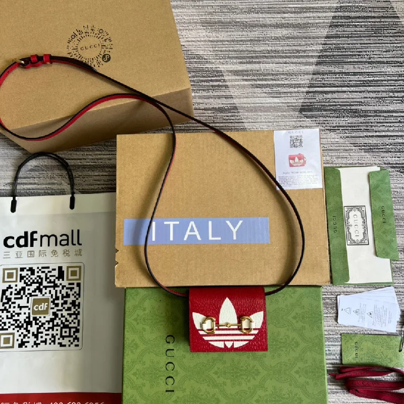 Gucci x Adidas Card Case With Horsebit Red For Women. Women-s Bags 4.2in/11cm GG?