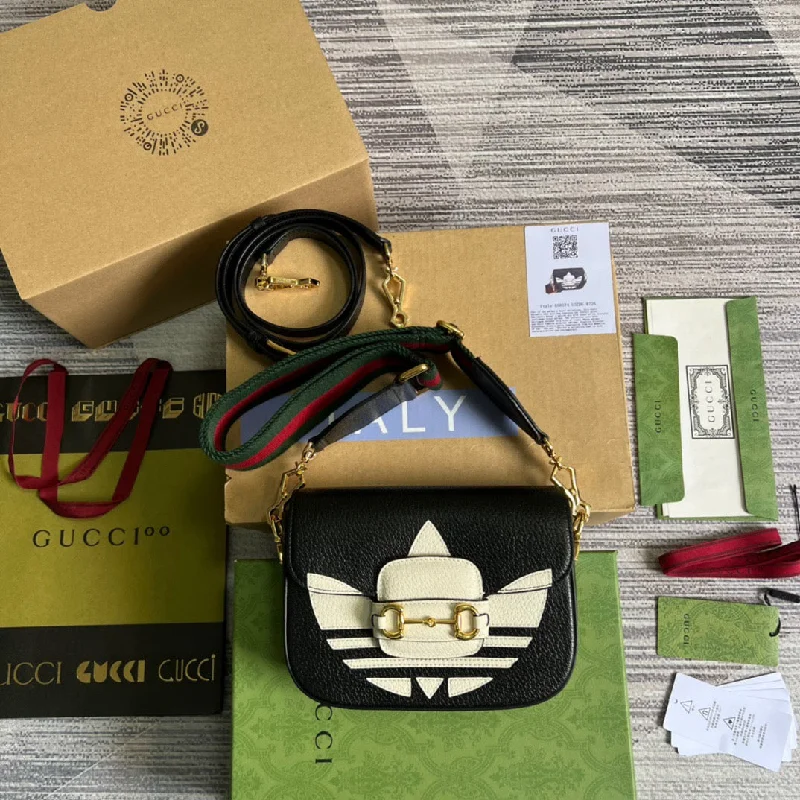 Gucci x Adidas Horsebit 1955 Mini Bag Black For Women. Women-s Bags 8.1in/21cm GG 658574 U3ZDG 8726