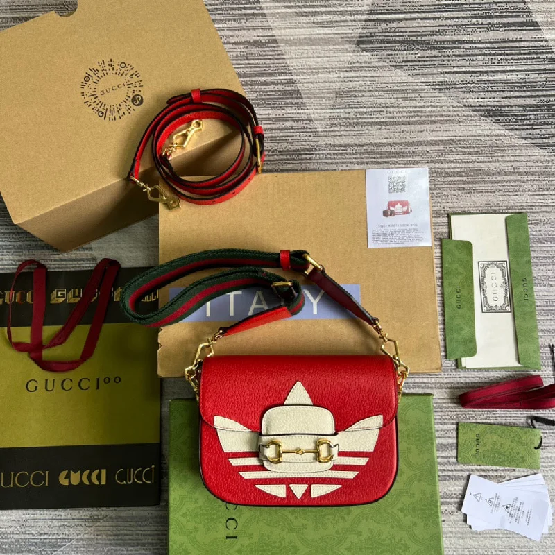 Gucci x Adidas Horsebit 1955 Mini Bag Red For Women. Women-s Bags 8.1in/21cm GG 658574 U3ZDG 6563