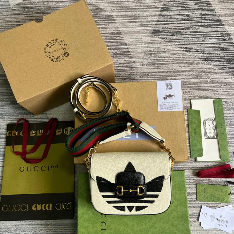 Gucci x Adidas Horsebit 1955 Mini Bag White For Women. Women-s Bags 8.1in/21cm GG658574 U3ZDG 8727