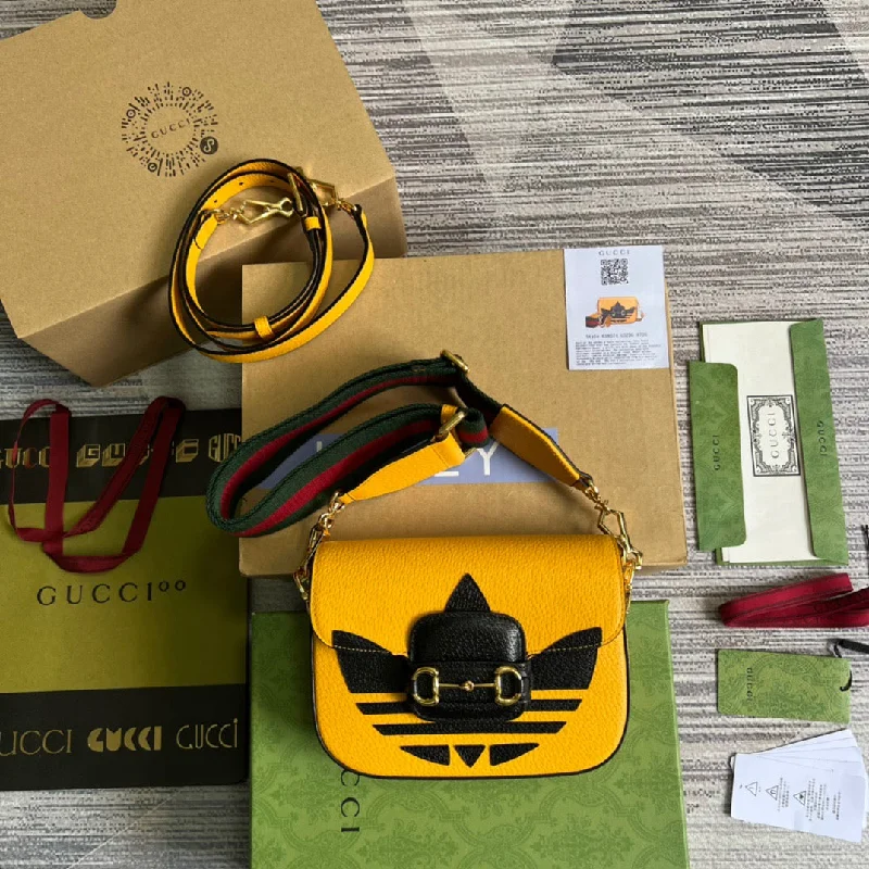 Gucci x Adidas Horsebit 1955 Mini Bag Yellow For Women. Women-s Bags 8.1in/21cm GG 658574 U3ZDG 7775