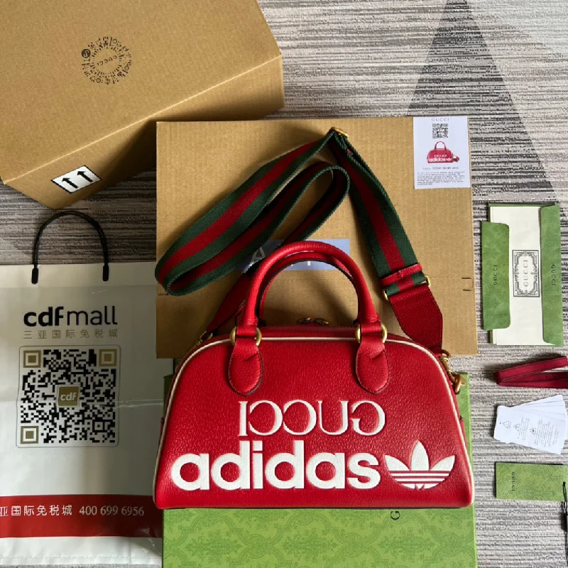 Gucci x Adidas Mini Duffle Bag Red For Women. Women-s Bags 12.4in/32cm GG 702397 U3ZCT 6563