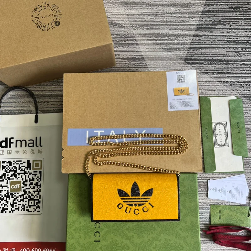 Gucci x Adidas Wallet With Chain Yellow For Women. Women-s Bags 7.5in/19cm GG