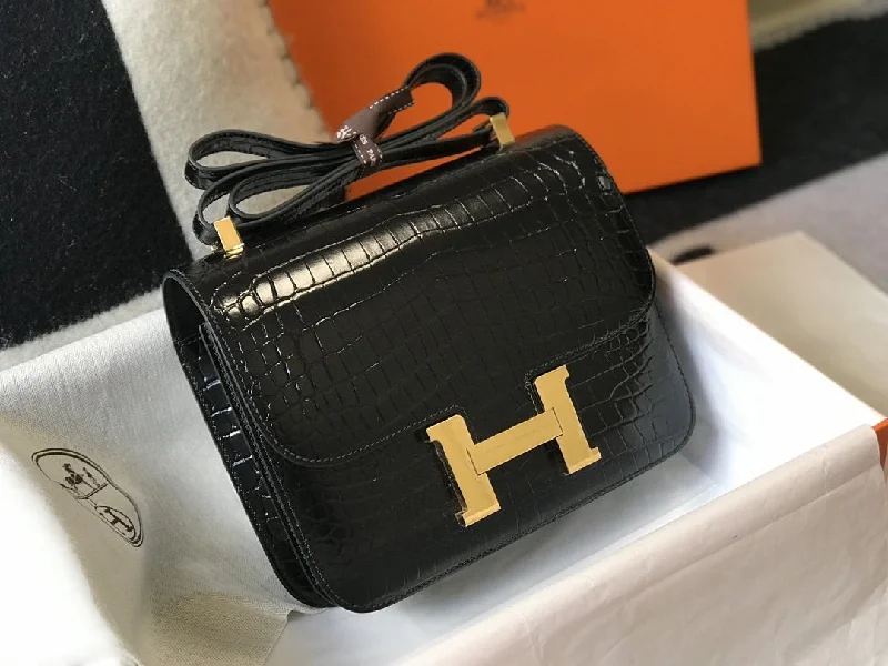 Hermes Constance 23 Pattern Crocodile Black For Women. Women-s Handbags. Shoulder Bag 9in/23cm