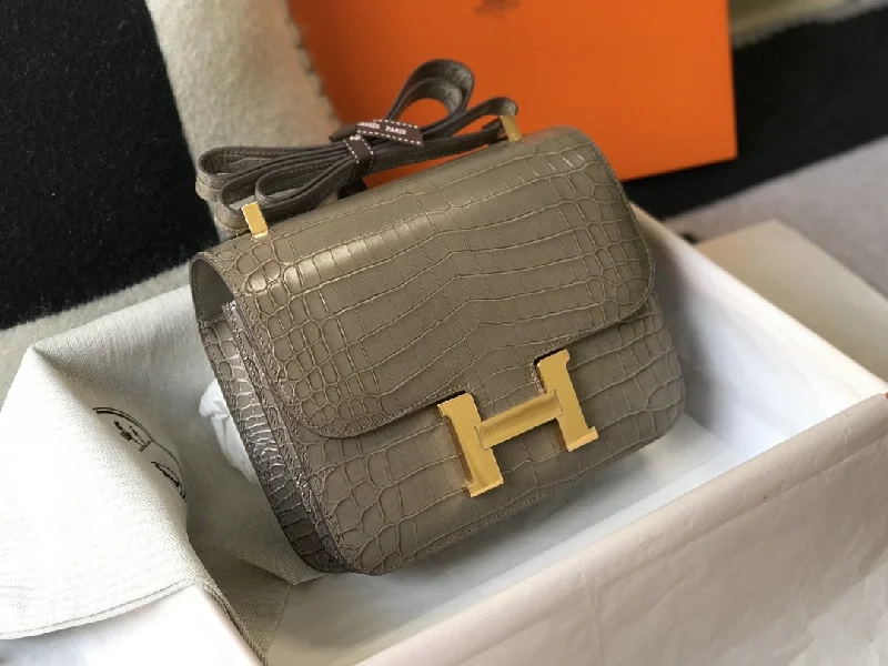 Hermes Constance 23 Pattern Crocodile Grey Galet For Women. Women-s Handbags. Shoulder Bag 9in/23cm