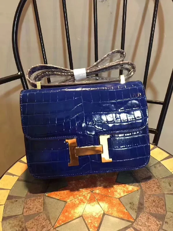 Hermes Constance 24 Pattern Crocodile Blue For Women. Women-s Handbags. Shoulder Bag 9.4in/24cm