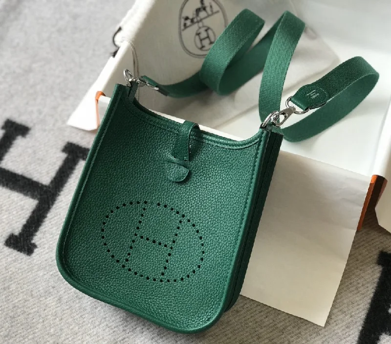 Hermes Evelyne 16 Amazone Bag Green With Silver-Toned Hardware For Women. Women-s Shoulder And Crossbody Bags 6.3in/16cm