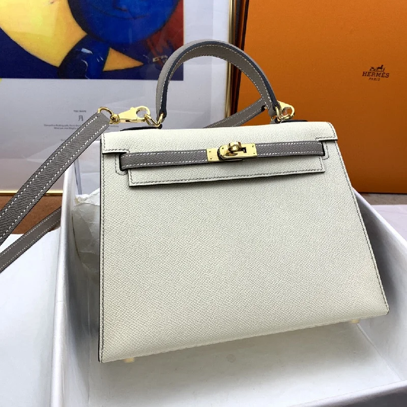 Hermes Kelly 25 Sellier Epsom Craie/Grey Bag For Women. Women-s Handbags. Shoulder Bags 10in/25cm