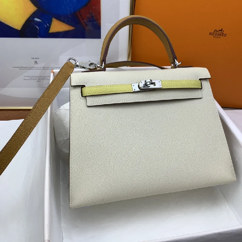 Hermes Kelly 25 Sellier Epsom Craie/Yellow Bag For Women. Women-s Handbags. Shoulder Bags 10in/25cm