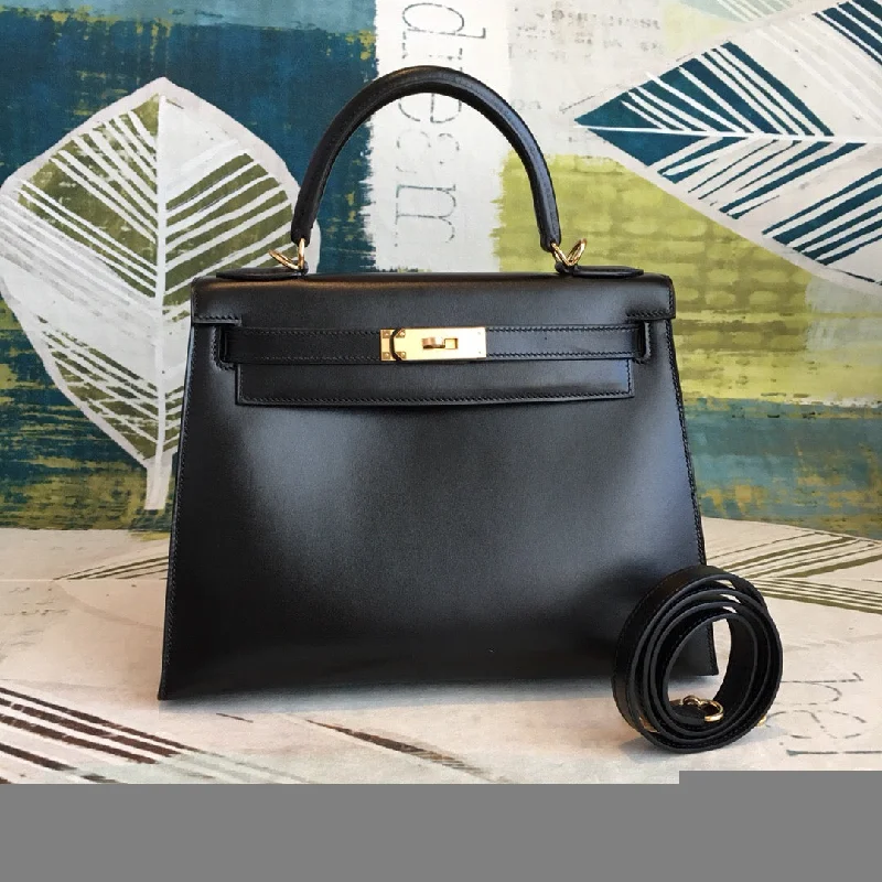 Hermes Kelly 28 Black Bag With Gold Toned Harware For Women. Women-s Handbags. Shoulder Bags 11in/28cm