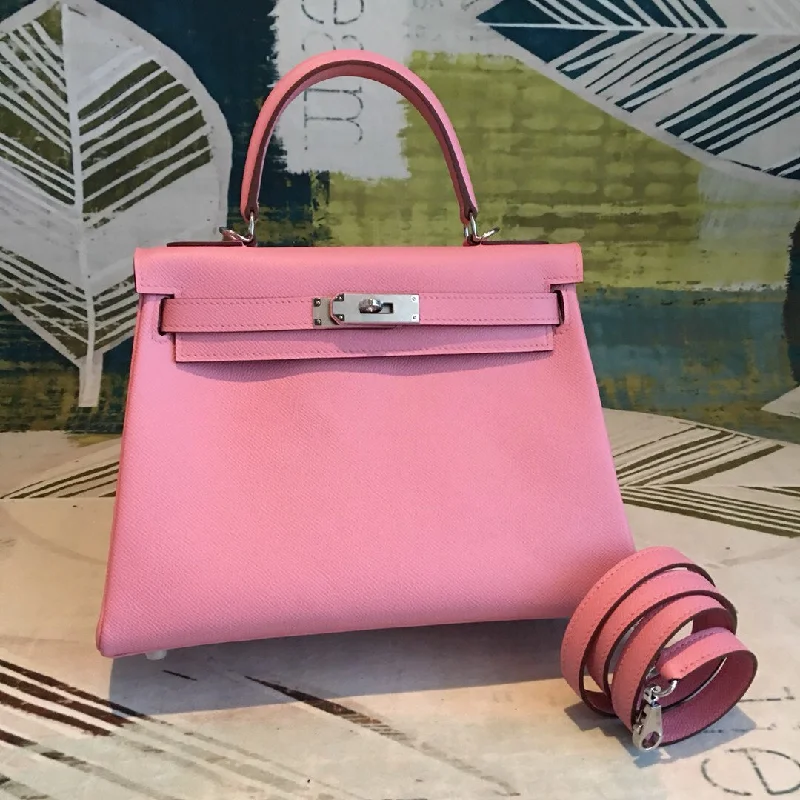 Hermes Kelly 28 Mauve Sylvestre Epsom Bag With Sliver Toned Harware For Women. Women-s Handbags. Shoulder Bags 11in/28cm