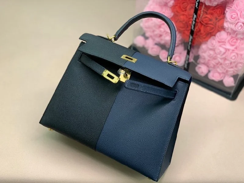 Hermes Kelly 28 Sellier Epsom Bag Black/Navy Blue For Women. Women-s Handbags. Shoulder Bags 11in/28cm