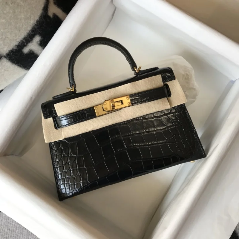 Hermes Kelly Black For Women Gold Toned Hardware 7.8in/20cm