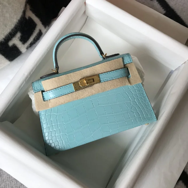 Hermes Kelly Blue For Women Gold Toned Hardware 7.8in/20cm