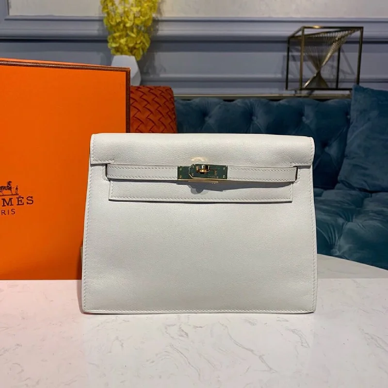 Hermes Kelly Danse II Bag Swift White Gold Hardware For Women 8.7in/22cm