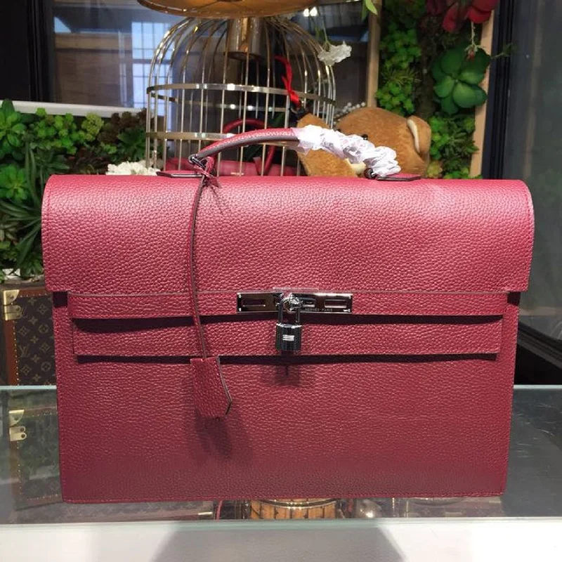 Hermes Kelly Depeche Burgundy For Women Palladium Hardware 15in/38cm