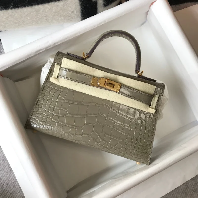 Hermes Kelly Grey For Women Gold Toned Hardware 7.8in/20cm