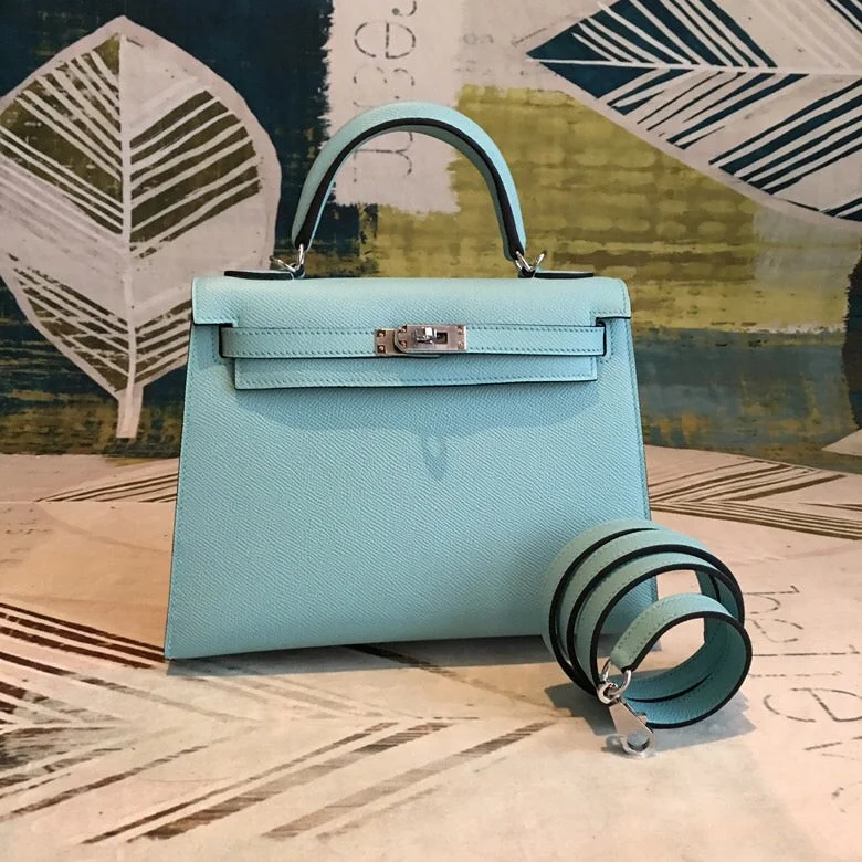 Hermes Kelly Light Blue For Women Silver Toned Hardware 10in/25cm