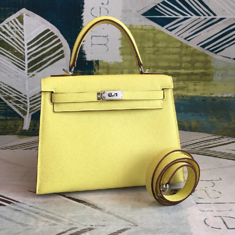 Hermes Kelly Light Yellow For Women Silver Toned Hardware 10in/25cm