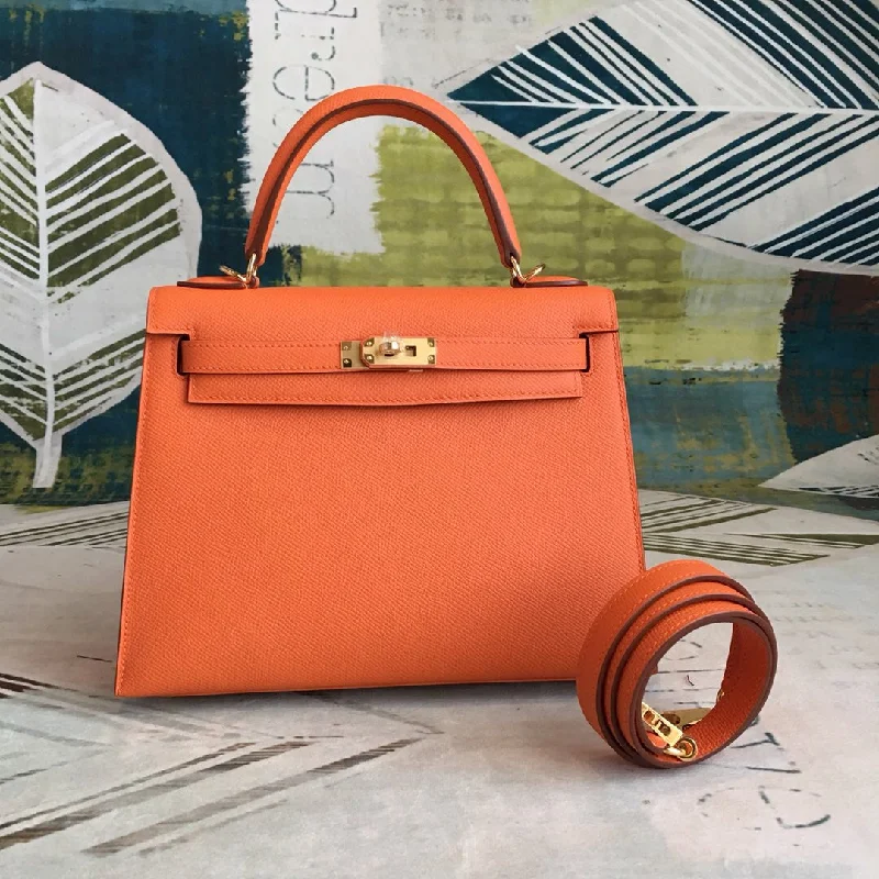 Hermes Kelly Orange For Women Gold Toned Hardware 10in/25cm