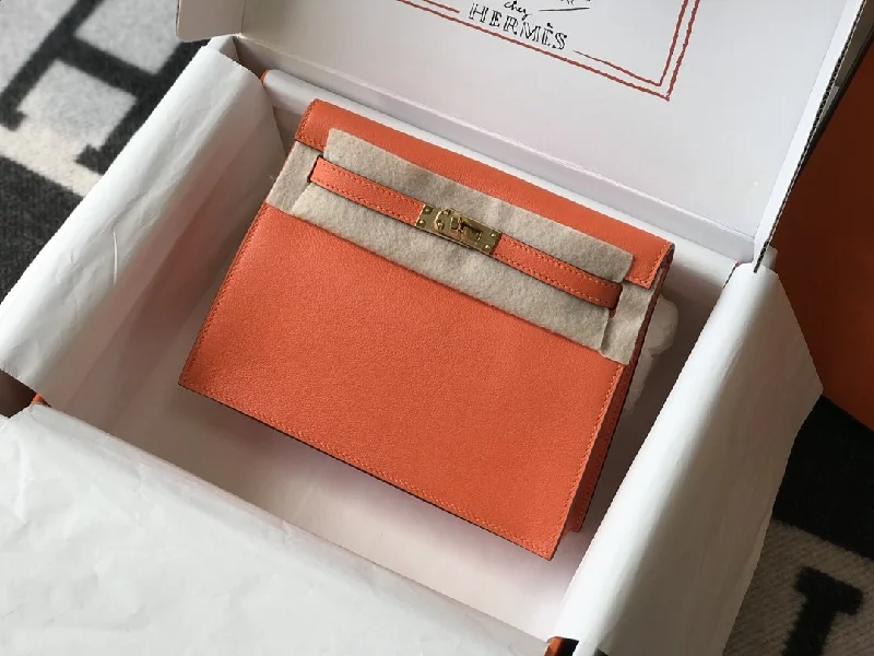 Hermes Kelly Orange For Women Gold Toned Hardware 8.7in/22cm