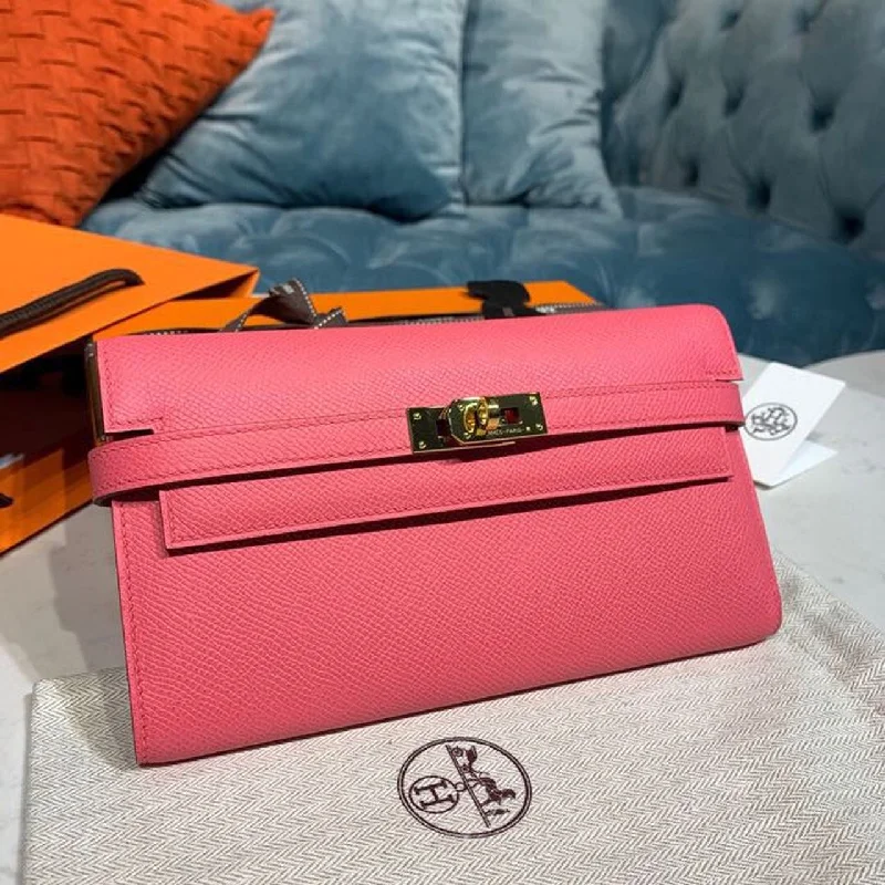 Hermes Kelly Wallet To Go Woc Pink With Gold Toned Hardware Bag For Women 8.2in/21cm