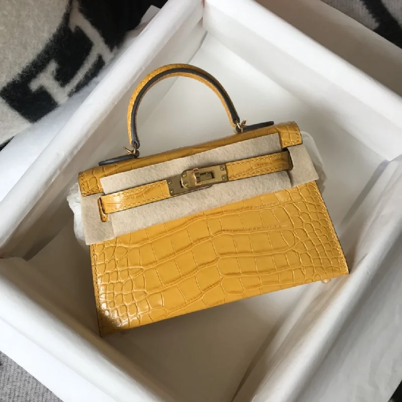 Hermes Kelly Yellow For Women Gold Toned Hardware 7.8in/20cm