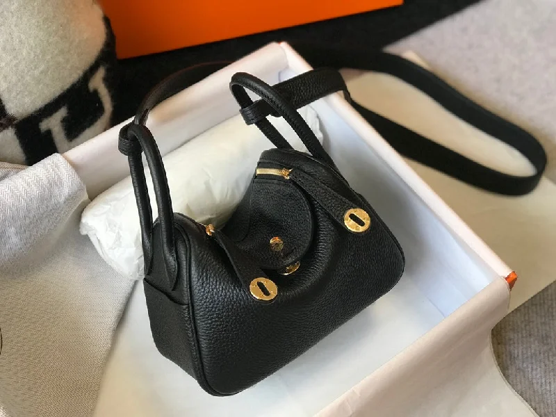 Hermes Lindy Mini Clemence Bag Black For Women. Women-s Handbags. Shoulder And Crossbody Bags 7.5in/19cm