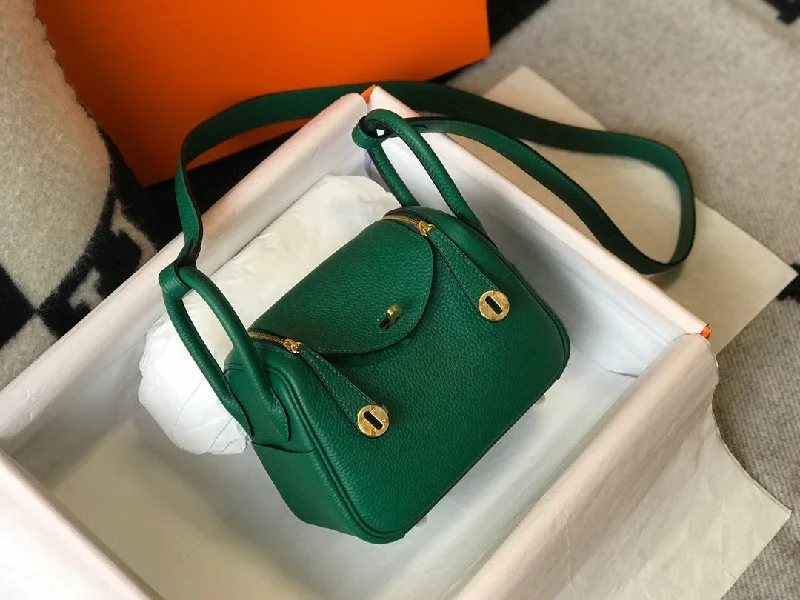 Hermes Lindy Mini Clemence Bag Green For Women. Women-s Handbags. Shoulder And Crossbody Bags 7.5in/19cm