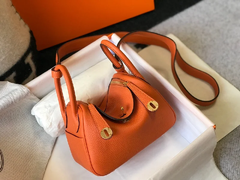 Hermes Lindy Mini Clemence Bag Orange For Women. Women-s Handbags. Shoulder And Crossbody Bags 7.5in/19cm