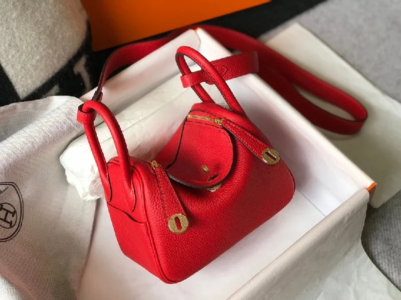 Hermes Lindy Mini Clemence Bag Red For Women. Women-s Handbags. Shoulder And Crossbody Bags 7.5in/19cm