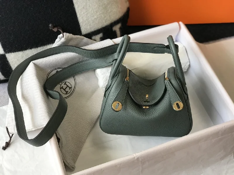 Hermes Lindy Mini Green Togo Bag With Gold Hardware For Women. Women-s Handbags. Shoulder And Crossbody Bags 7.5in/19cm