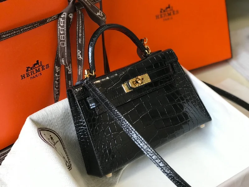 Hermes Mini Kelly 19 Black Crocodile Bag For Women. Women-s Handbags. Shoulder Bags 7.5in/19cm