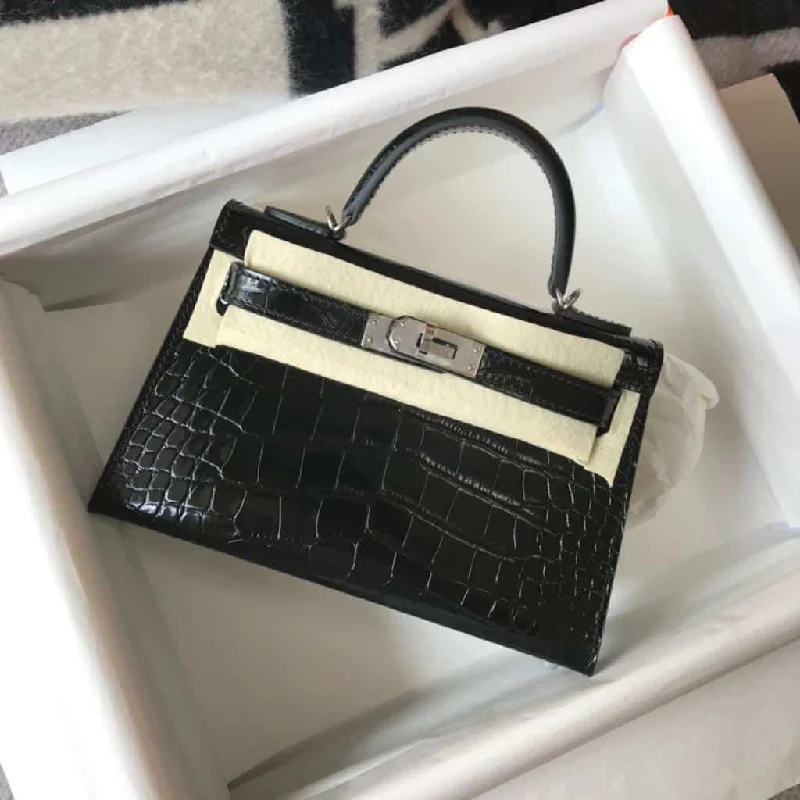 Hermes Mini Kelly 19 Black Silver Toned Hardware Bag For Women. Women-s Handbags. Shoulder Bags 7.5in/19cm