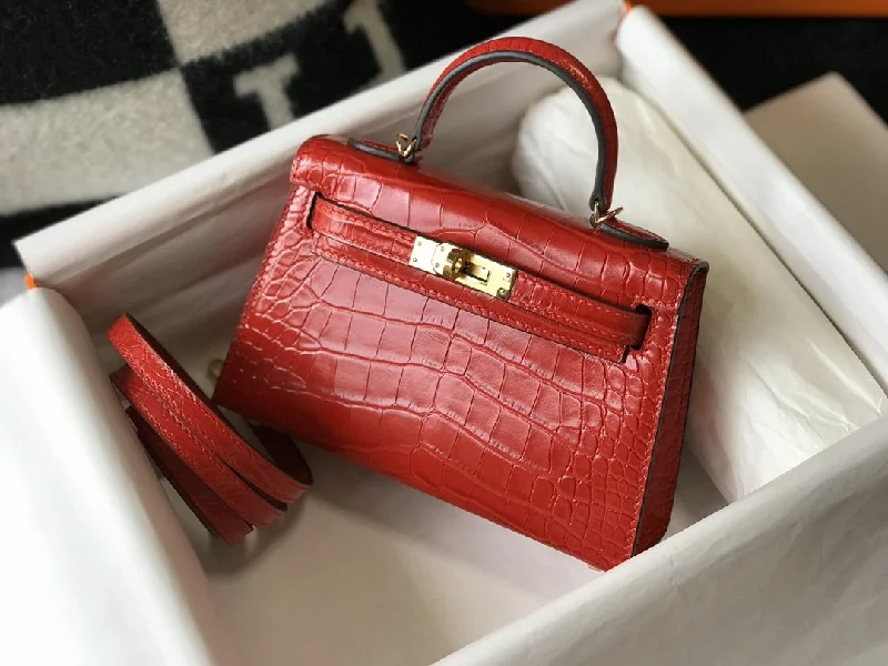 Hermes Mini Kelly 19 Embossed Patent Sellier Red Bag With Gold-Toned Harware For Women. Women-s Handbags. Shoulder Bags 7.5in/19cm