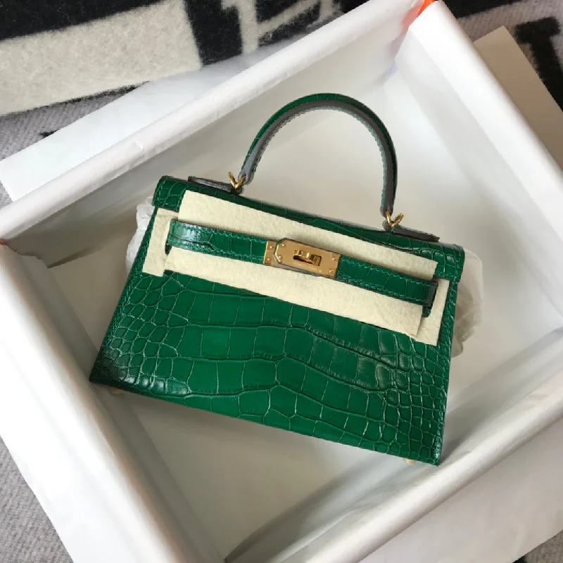 Hermes Mini Kelly 19 Green Crocodile Bag For Women. Women-s Handbags. Shoulder Bag 7.5in/19cm