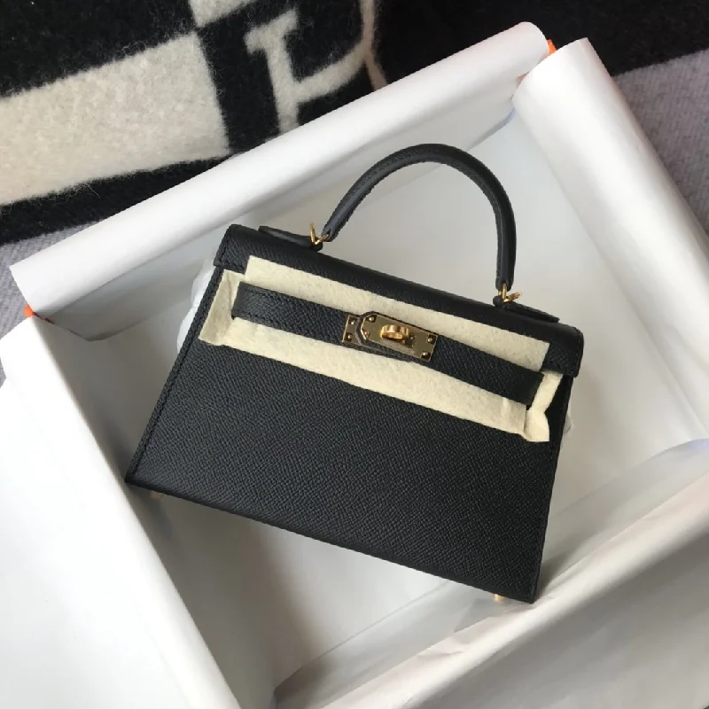 Hermes Mini Kelly 19 Sellier Epsom Black Bag For Women. Women-s Handbags. Shoulder Bags 7.5in/19cm