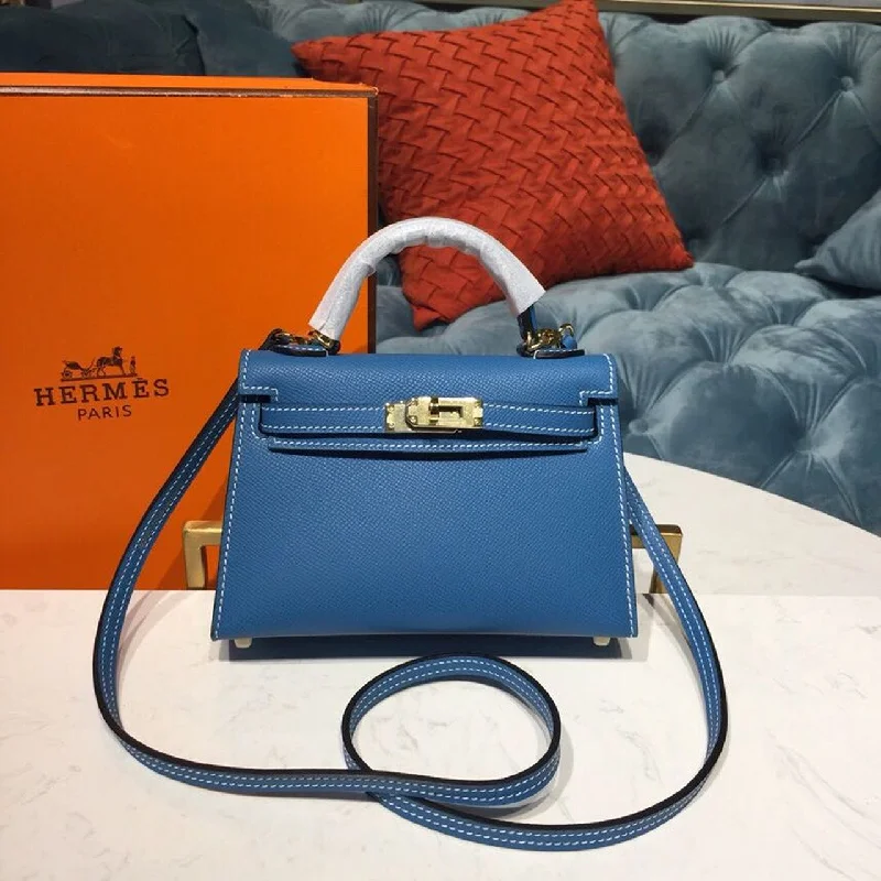 Hermes Mini Kelly Blue Zanzibar For Women Gold Toned Hardware 7.5in/19cm