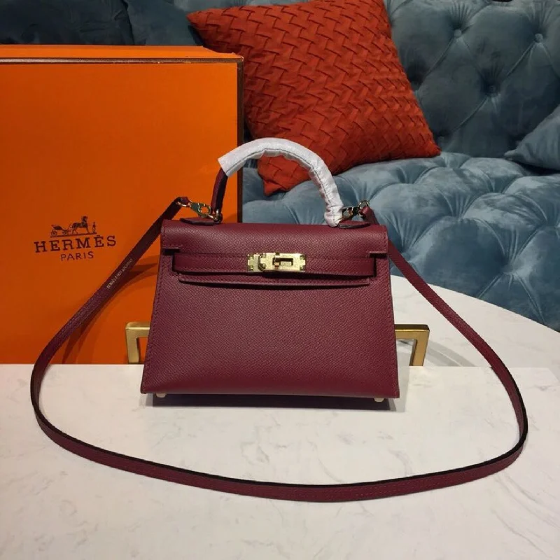 Hermes Mini Kelly Burgundy For Women Gold Toned Hardware 7.5in/19cm