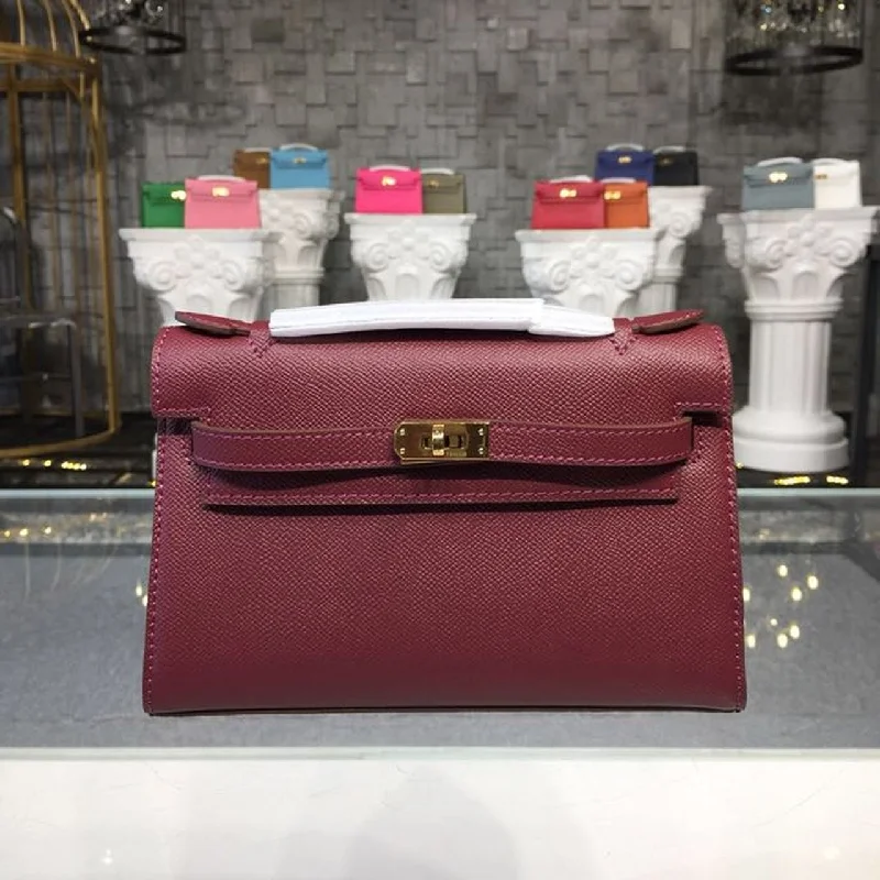 Hermes Mini Kelly KP Pochette Burgundy For Women Gold Toned Hardware 8.7in/22cm