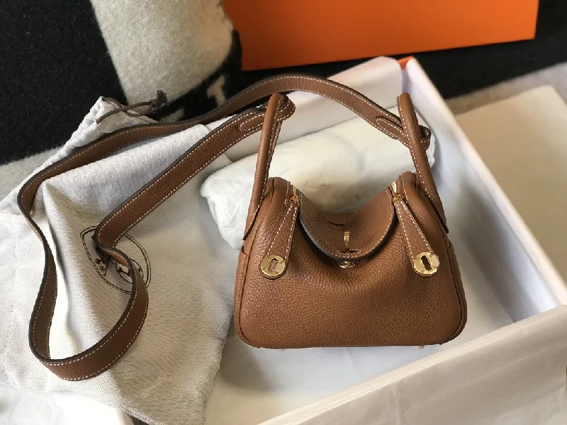 Hermes Mini Lindy Brown For Women Gold Toned Hardware 7.5in/19cm