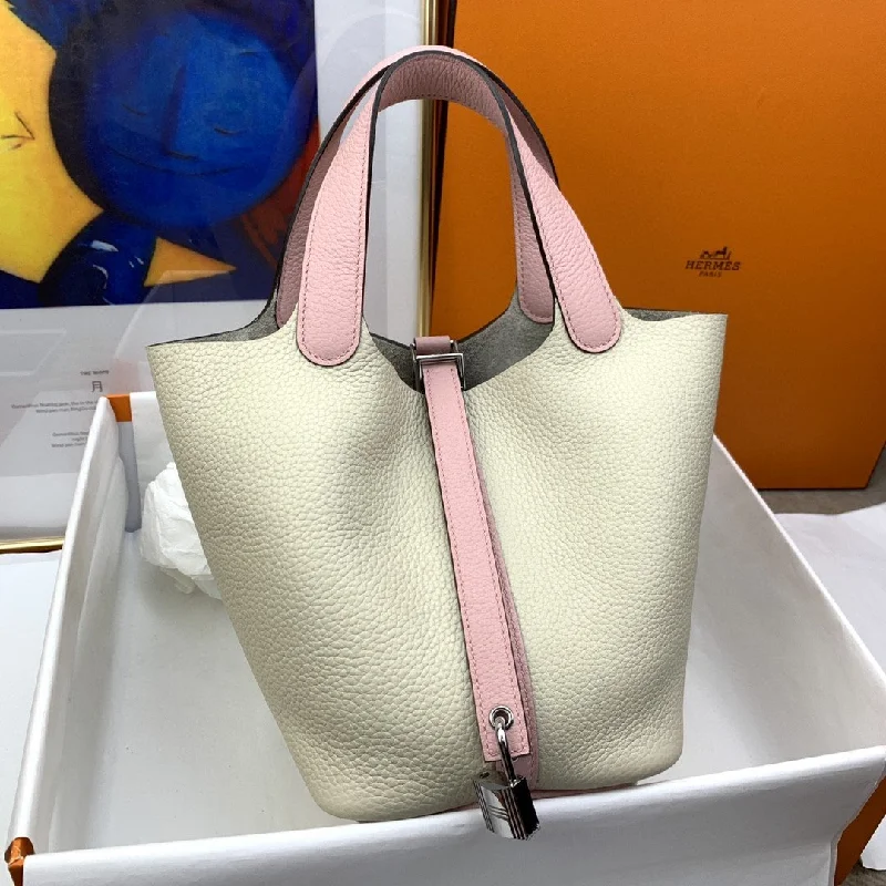 Hermes Picotin Lock 18 Bag Beige/Pink With Silver-Toned Hardware For Women. Women-s Handbags 7.1in/18cm