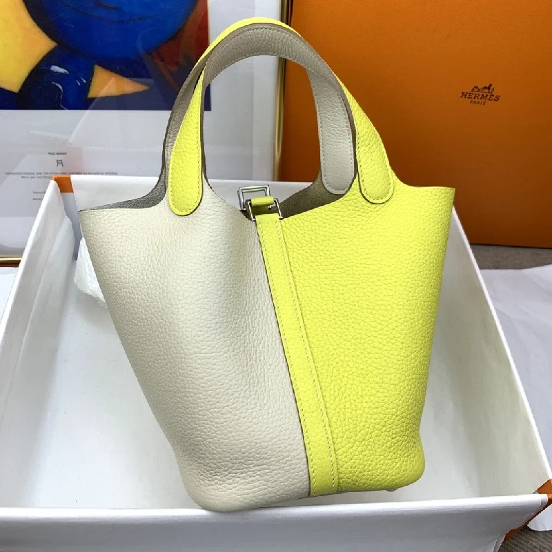 Hermes Picotin Lock 18 Bag White/Yellow With Silver-Toned Hardware For Women. Women-s Handbags 7.1in/18cm