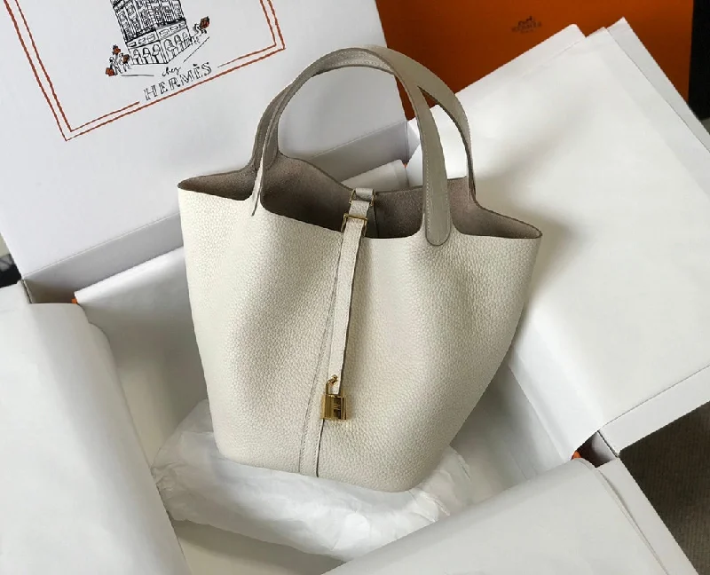 Hermes Picotin Lock 18 White Bag With Gold-Toned Hardware For Women. Women-s Handbags 7.1in/18cm