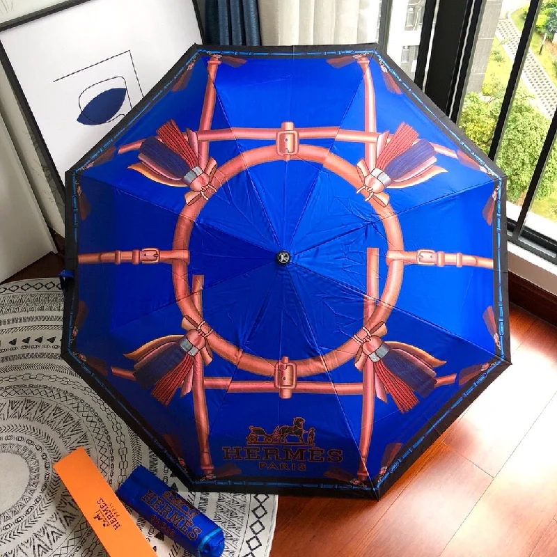 Hermes Pluie De H Folding Umbrella Blue