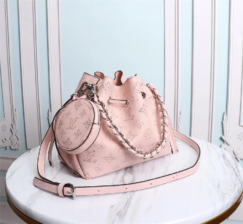 Louis Vuitton Bella Bucket Bag Mahina Magnolia Pink For Women. Women-s Handbags. Shoulder And Crossbody Bags 7.5in/22cm LV M57068